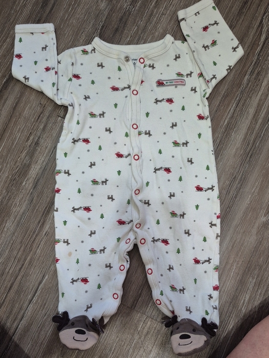 Carter's Other - Carter's White Red Green Reindeer Footed One-Piece